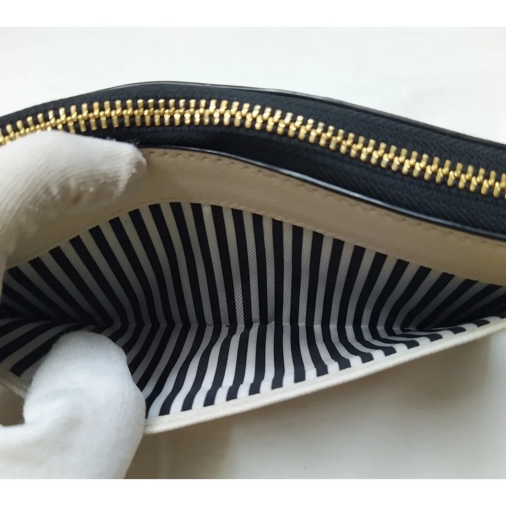 Kate Spade New York Black White Leather Zip Around Credit Wallet